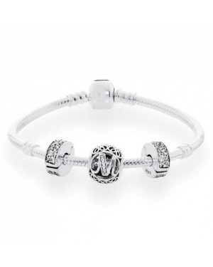 PANDORA Vintage M Alphabet Complete Bracelet JSP0264 In Sterling Silver