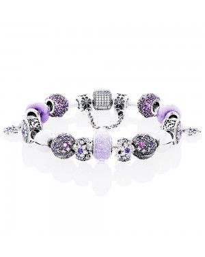 PANDORA Purple Droplets Floral Complete Bracelet JSP0290 