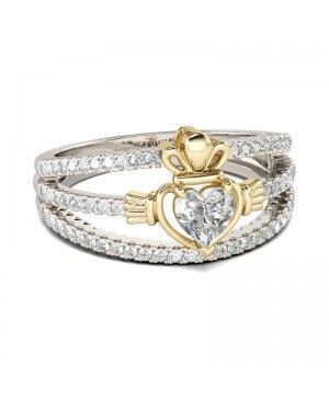 Joanfeel Two Tone Heart Shaped Claddagh Promise Ring - Couples Jewelry