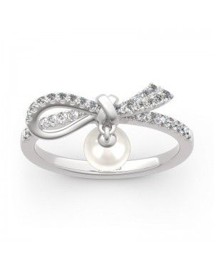 Bowknot Cultured Pearl Sterling Silver Promise Ring - Joanfeel Jewelry