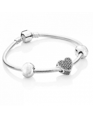 PANDORA Openwork Heart Love Complete Bracelet JSP0643 In Silver