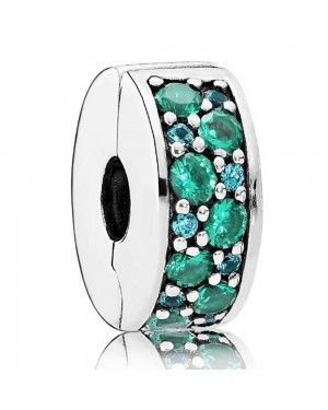 PANDORA Teal Mosaic Shining Elegance Clip JSP0798 With Cubic Zirconia 