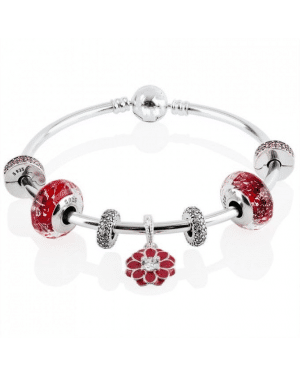 PANDORA Oriental Bloom Floral Complete Bangle JSP0321 In Silver