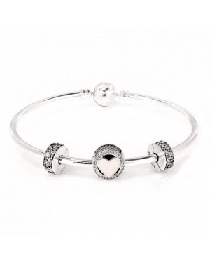 PANDORA Pink Wonderful Love Bangle Complete Bracelet JSP0190 With CZ 