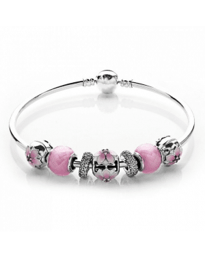 PANDORA Pink Magnolia Bloom Floral Complete Bangle JSP0180 With CZ 