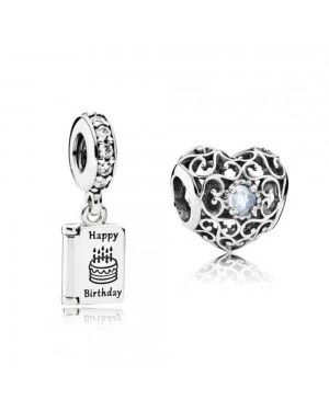 PANDORA March Birthday Birthstone Charm Set JSP0510 In Silver