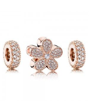 PANDORA Dazzling Daisy Floral Charm Set JSP0008 With CZ In Rose Gold