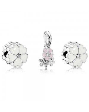 PANDORA Poetic Blooms Floral Charm Set JSP0547 With CZ 