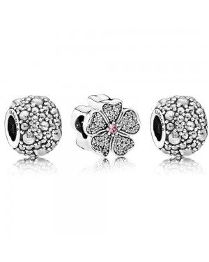 PANDORA Blossom Floral Charm Set JSP0496 With Cubic Zirconia In Sterling Silver