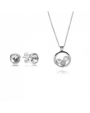 PANDORA Silver April Petite Memories Locket Birthstone Jewellery Set JSP0013