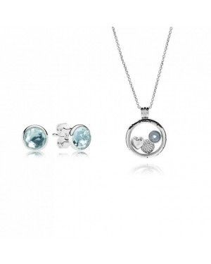 PANDORA March Petite Memories Locket Birthstone Jewellery Set JSP0014 