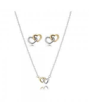 PANDORA Interlocking Hearts Love Jewellery Set JSP0056 With Pave CZ In Gold