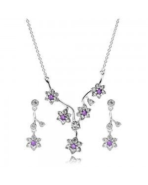 PANDORA Forget Me Not Dropper Floral Jewellery Set JSP0052 With Pave CZ 