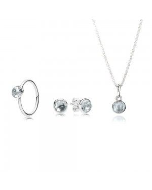 PANDORA Silver March Droplet Birthstone Jewellery Set JSP0136 