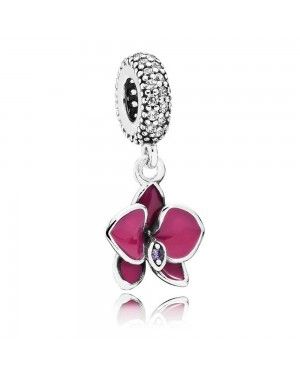 PANDORA Purple Orchid Dropper Floral Charm JSP0891 In Enamel