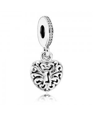 PANDORA Intricate Heart Lock Pendant Love Charm JSP0748 In Sterling Silver