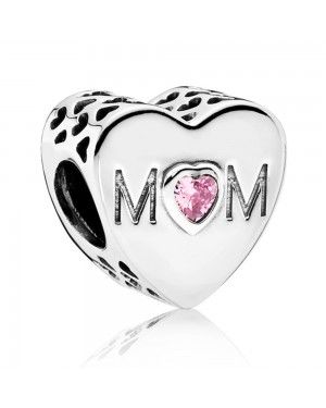 PANDORA Pink Mother Heart Family Charm JSP0745 In Sterling Silver