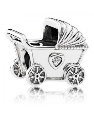 PANDORA Baby Pram Baby Charm JSP0618 With CZ In Silver