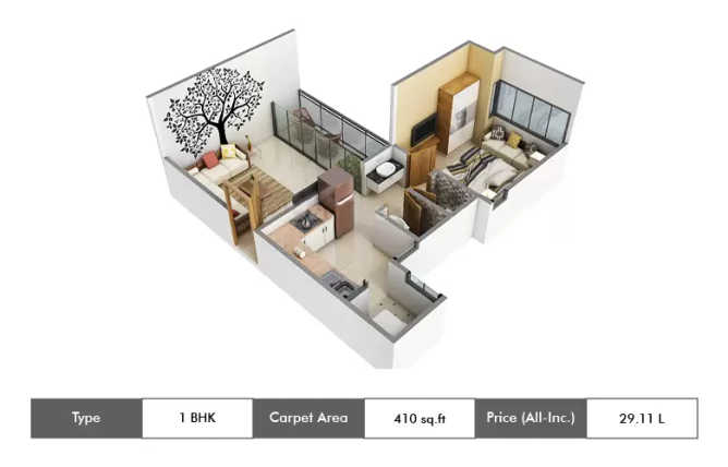 Skyi Star Town Bhugaon - Floor plan 1 BHK 410 Sq.ft
