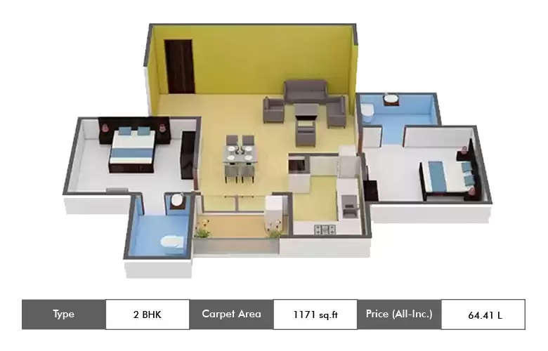 Floor plan for 2 BHK