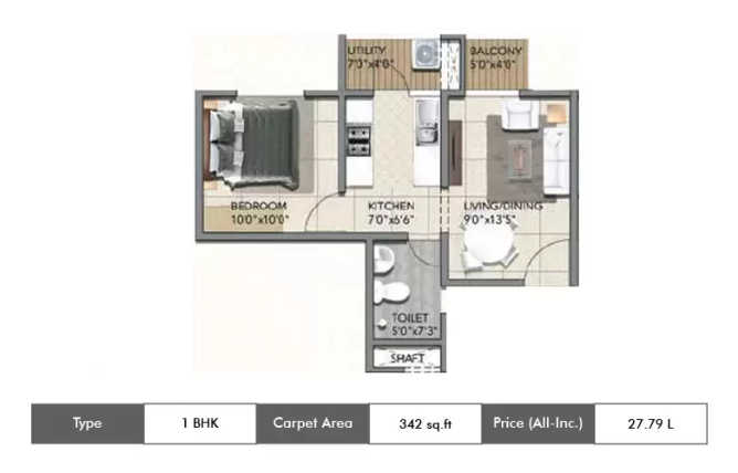 Shriram Suvilas Palms Myadarahalli - Floor plan 1 BHK 342 Sq.ft