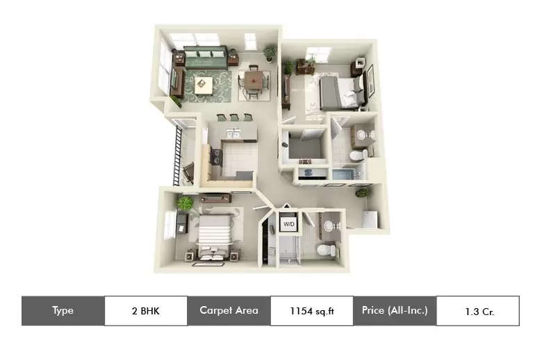 Floor plan for 2 BHK