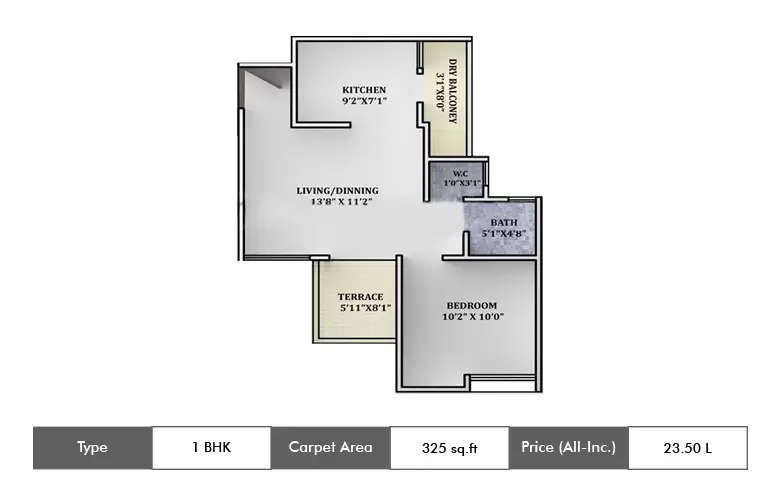 Floor plan for 1 BHK