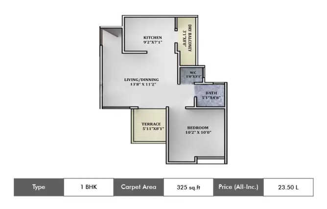 Excellaa Kalash Pirangut - Floor plan 1 BHK 325 Sq.ft