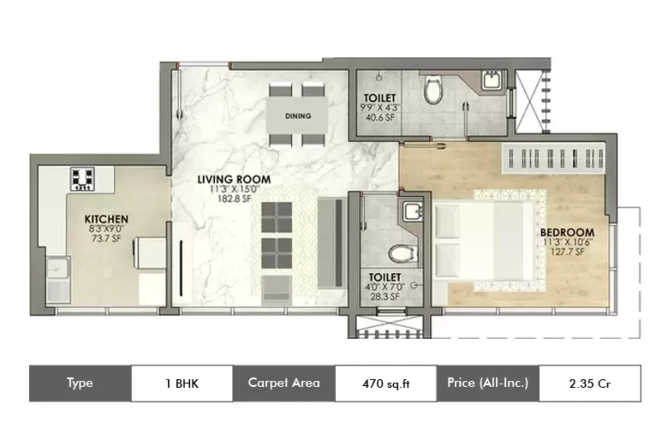 Sugee Shubhada Dadar - Floor plan 1 BHK 470 Sq.ft
