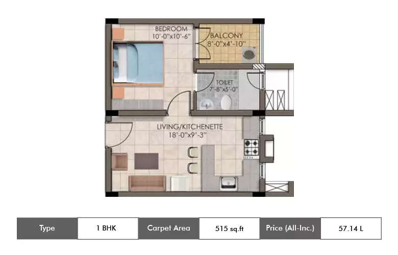 Floor plan for 1 BHK