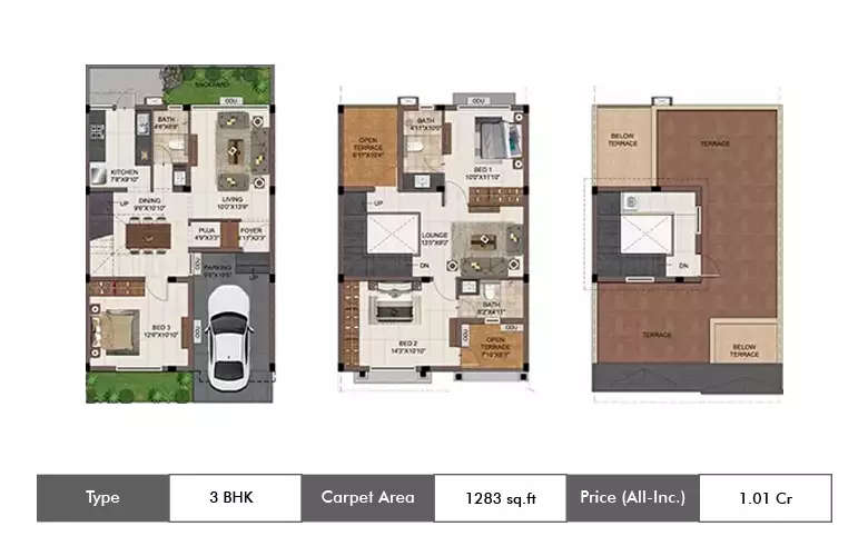 Floor plan for 3 BHK