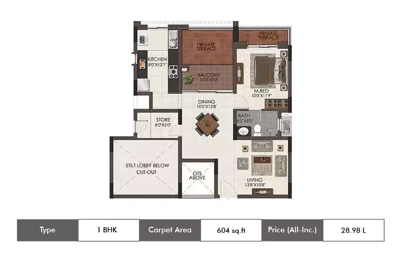 Floor plan for 1 BHK