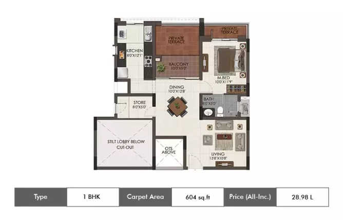 Casagrand Royale Sholinganallur - Floor plan 1 BHK 604 Sq.ft