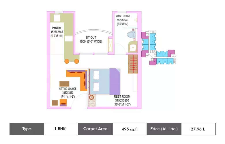 Floor plan for 1 BHK