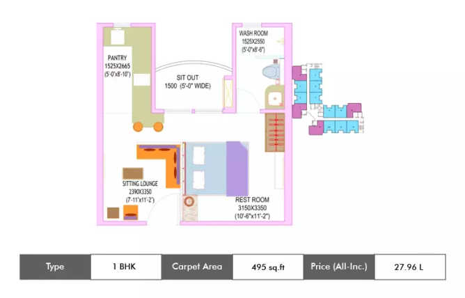 Ajnara Elements Sector 137 - Floor plan 1 BHK 495 Sq.ft