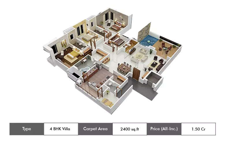 4 BHK Apartment 2400 Sq.ft