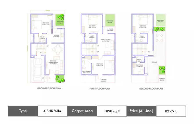 Ajnara London Square Sector 22A - Floor plan 4 BHK 1890 Sq.ft