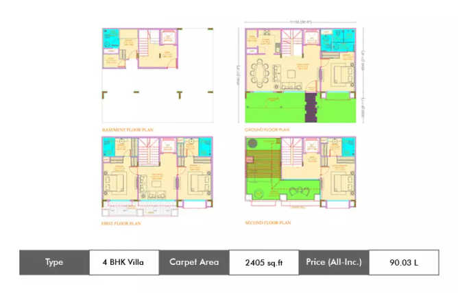 Ajnara Sports City Villas Sector 62 - Floor plan 4 BHK 2405 Sq.ft
