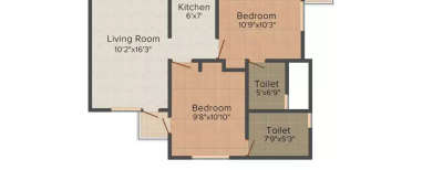 Supertech Czar Suites, 2 BHK-870 Sq.ft