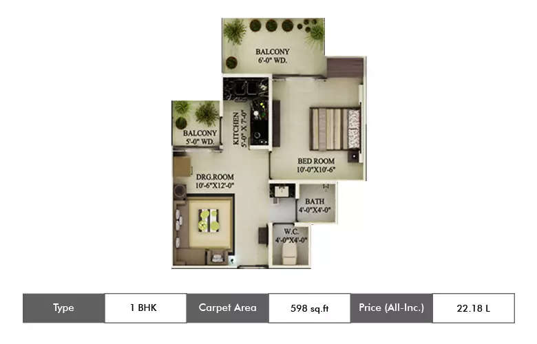 Floor plan for 1 BHK