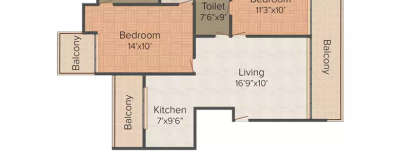 Amrapali Centurian Park Low Rise, 2 BHK-1055 Sq.ft