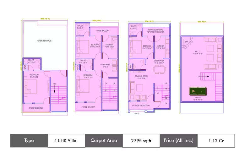 Floor plan for 4 BHK