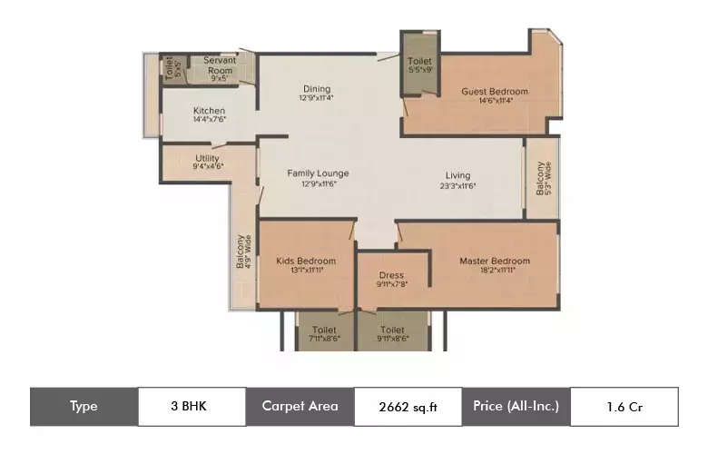 Floor plan for 3 BHK