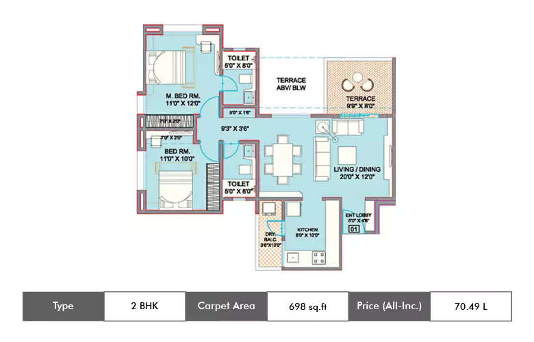 Floor plan for 2 BHK