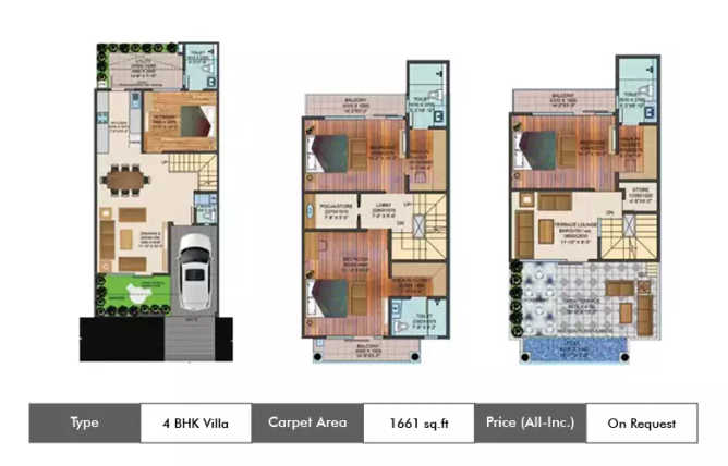 Aero Villas 7th Parkview Gaur Yamuna City Greater Noida - Floor plan 4 BHK 1661 Sq.ft