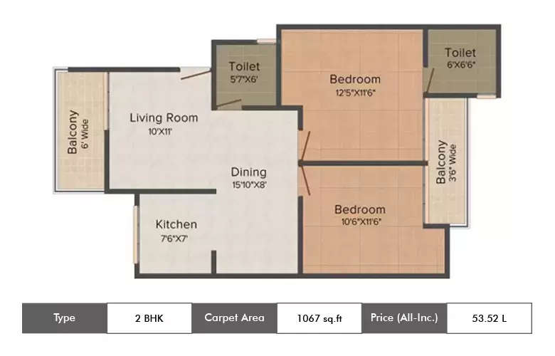 Floor plan for 2 BHK