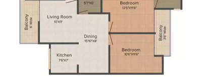 Supertech Oxford Square, 2 BHK-1067 Sq.ft