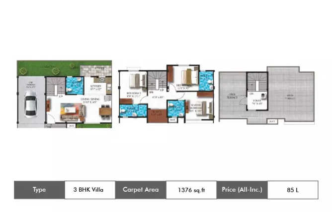 Alliance Humming Gardens Thaiyur - Floor plan 3 BHK 1376 Sq.ft
