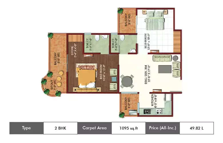 Floor plan for 2 BHK