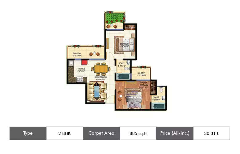 Floor plan for 2 BHK